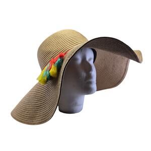 SERRA Floppy Boho Wide Brim Straw Beachy Hat with Colorful Tassel Womens OSFM